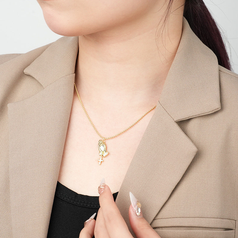 Collar De Cruz De Mano De Oración De Cobre al por mayor